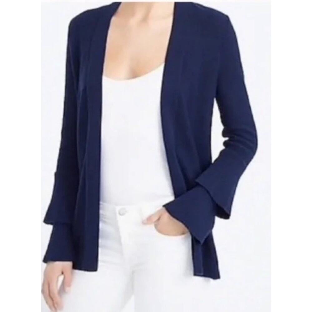 NWT J.‎ Crew Factory Tiered Ruffle Sleeve Navy Cardigan Size Medium Cotton Blend